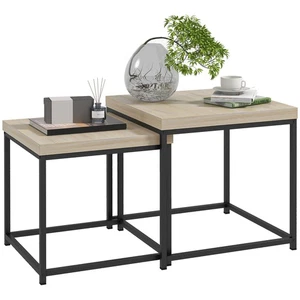 HOMCOM Coffee Table Set of 2, Nest of Tables with 3.5cm Thick Tabletop, Oak - Picture 1 of 11