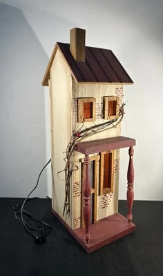 Rustic Handmade Wood House Lamp ~ Porch Lighted Cabin Decor 23” Tall - Image 1 of 4