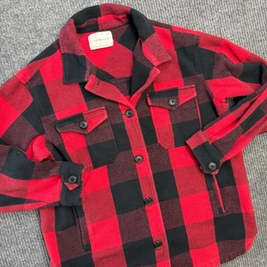 Lucky Brand Shacket Womens Medium Red Buffalo Plaid Flannel Shirt Jacket Pockets - Picture 1 of 9