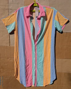 EMERY ROSE Hemdkleid mehrfarbig vertikal gestreift Knopfleiste - Größe XL - neu mit Etikett - Bild 1 von 13