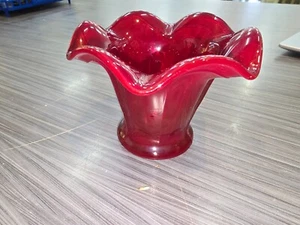 VintageRuby Red IMPERIAL Glass ruffle rim weighted base Vases 8cm tall - Picture 1 of 3