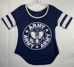 Mighty Fine Blue Army Logo Eagle Spell Out Graphic Tee Droptail Shirt Size Small - Picture 1 of 7