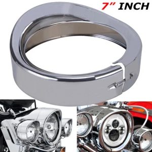 Chrome 7'' Headlight Trim Light Visor Style Ring For Harley Touring Softail Dyna - Picture 1 of 12
