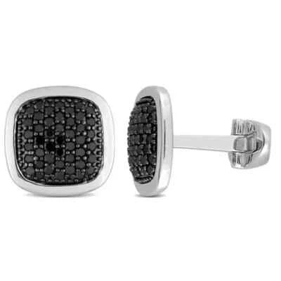 Gemelos de diamante negro creados en laboratorio de corte redondo de 2 quilates enchapados en oro blanco de 14 k Foto 1 de 4