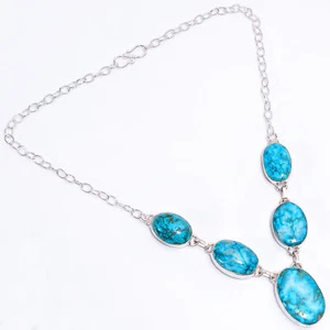 Tibetan Turquoise Gemstone Fashion Jewelry 925 Silver Necklace 18-20" ARN-313 - Picture 1 of 3