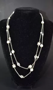 Nuevo Auténtico Collar Largo Brighton Atma Plata Cristal Perla - Imagen 1 de 6