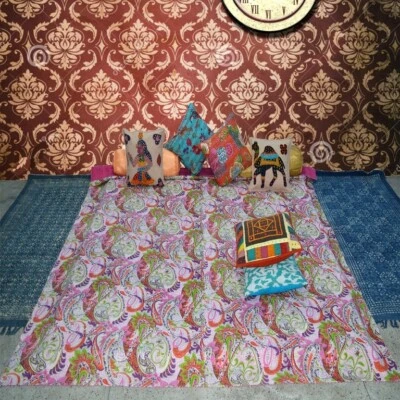 Colcha reversible india hecha a mano de cachemira Kantha algodón queen/doble Foto 1 de 4