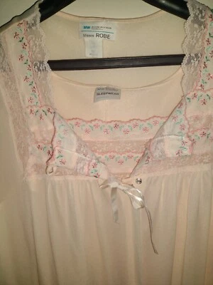 Vintage 2pc JCP Womens M Nightgown Peignoir Pink Lace Embroidered 80s Ruf #9S - Image 1 of 4