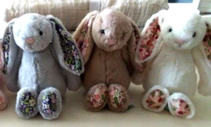 NWT Jellycat Blossom Bunny Set of 3 Silver Cream Beige Ditsy Floral Ears - Picture 1 of 2