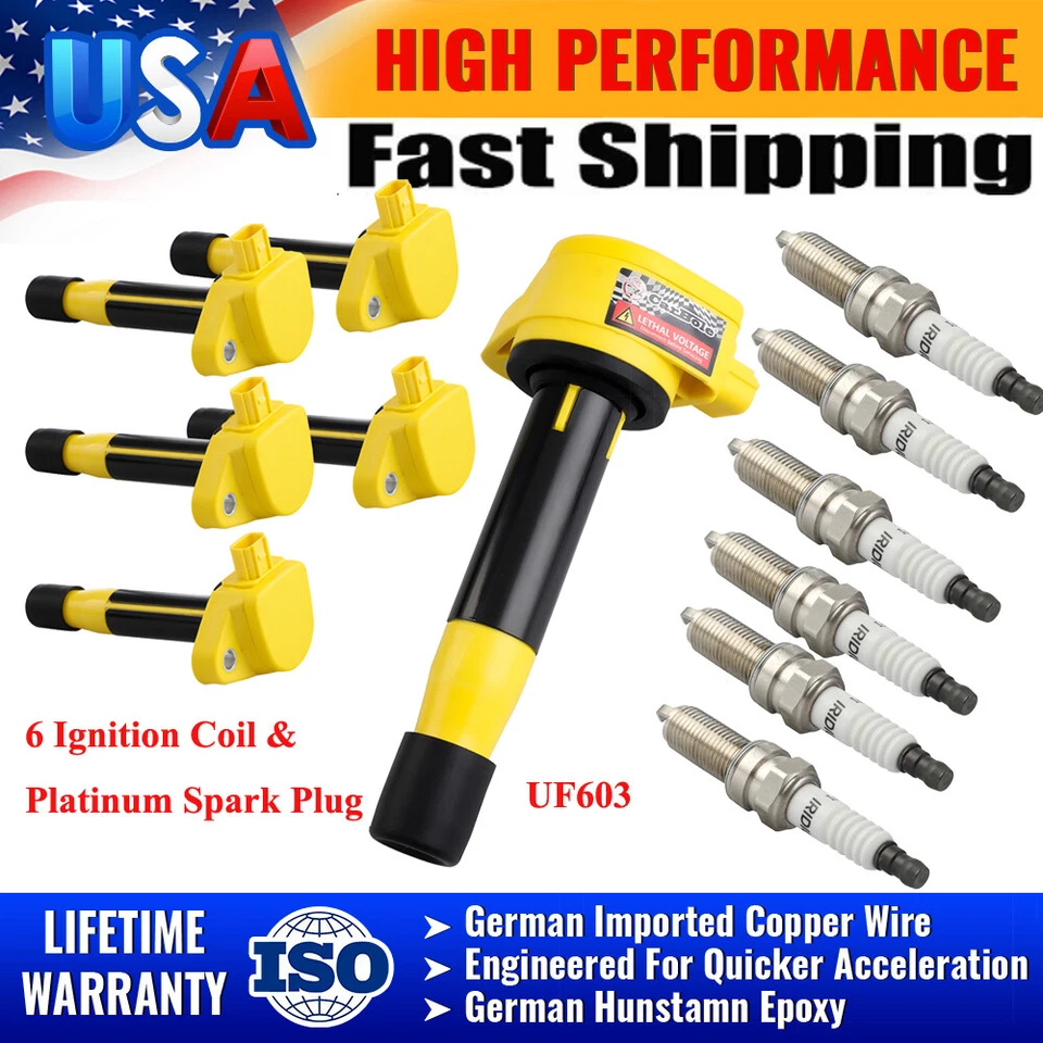 6x Ignition Coil & Spark Plug For Honda Odyssey Crosstour Accord Acura RL TSX V6 - Image 1 of 4