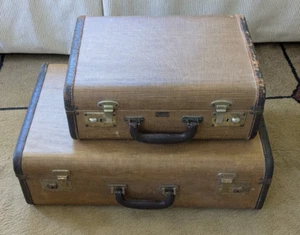 Two Vintage Hardcase Tweed Suitcases Key Kieber 21" x 13.5" x 7" and smaller - Picture 1 of 7