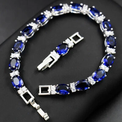 Mix Color London Blue White Topaz Gems Mother Jewelry Gift Women Silver Bracelet - Image 1 of 4