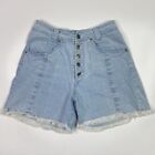 Vintage Joy Ride Button Fly Raw Hem High Waisted Denim Jean Shorts Size 5/6 80s