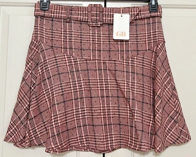NWT GB size XL pink maroon plaid flounce flare skirt womens juniors - Image 1 of 4