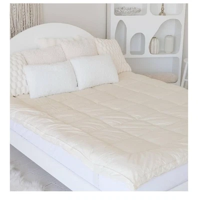 "Colchón Purevana 100 % lana merino 1"" grueso enfriamiento con correas marfil rey" Foto 1 de 3