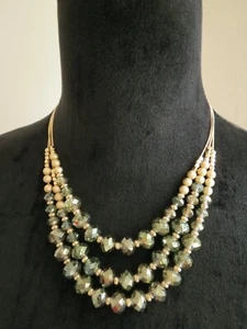 THE LIMITED GOLD & BLUISH GREEN GRAY SHINY BEADED MULTI STRAND NECKLACE - Picture 1 of 9