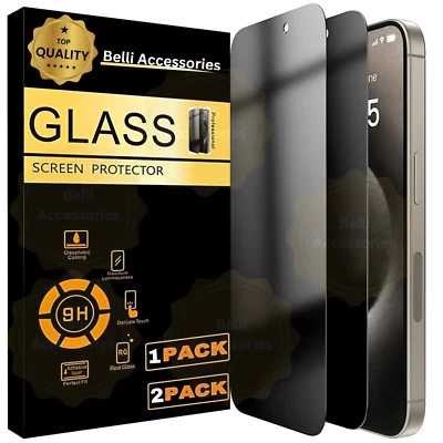 2 Pack Privacy Tempered Glass Screen Protector for iPhone 17 16 15 13 11 Air Max - Image 1 of 4