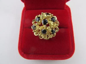 Vintage 14k Solid Yellow Gold Natural Dark Blue Spinel Gemstone Ring - Picture 1 of 12