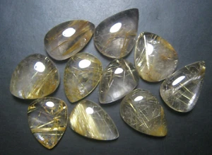 Natural Golden Rutile Quartz Cabochon Pear Lot 104.65 ct Loose Gemstone J 449 - Picture 1 of 10
