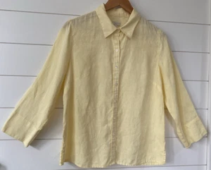 TALBOTS Linen Full Button Front Curved Side Slit Hem 3/4 Sleeves Slit Cuffs 10 - Picture 1 of 4