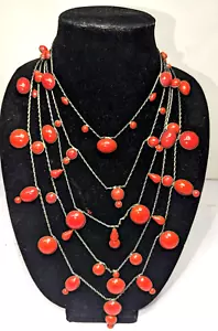 Vintage Giorgio Armani Silver Imitation Red Coral Necklace - Picture 1 of 8