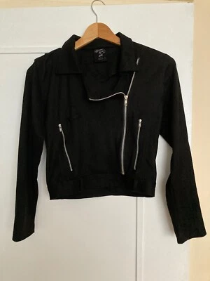 Chaqueta de moto Flowers By Zoe imitación gamuza con cremallera. Color negro. Talla: Niñas XL.  Foto 1 de 4