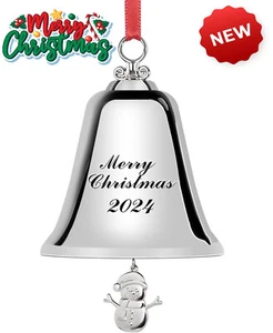 Christmas Silver Bell Ornaments Snowman Xmas Tree Large Gift Box Holiday New - Picture 1 of 6