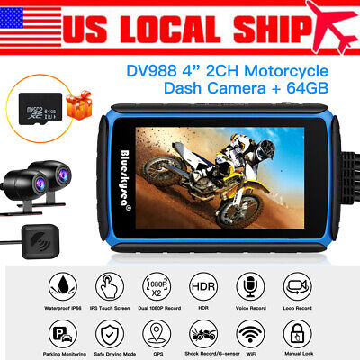 Blueskysea DV988 4  Wide Angle 2CH Motorcycle Wifi GPS Dash Cam Recorder + 64GB • 133.49$