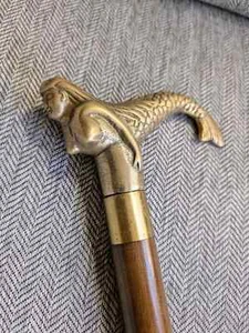 Vintage Brass Handle Mermaid walking stick cane with a hidden flask - Picture 1 of 3