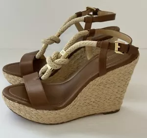 MICHAEL Michael Kors Holly Tan Platform Wedge Espadrille Sandals Women’s Size 8M - Picture 1 of 13