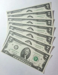 ⭐ "Seven Pack" Uncirculated/Sequential 2017 Two Dollar Bills ** Collector Grade - Picture 1 of 8