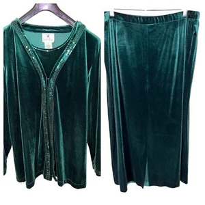 Quacker Factory Cardigan Top Skirt Christmas Lot Womens 1X Velvet Sequins Party - Picture 1 of 14