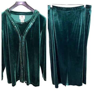 Quacker Factory Cardigan Top Skirt Christmas Lot Womens 1X Velvet Sequins Party - Image 1 of 4