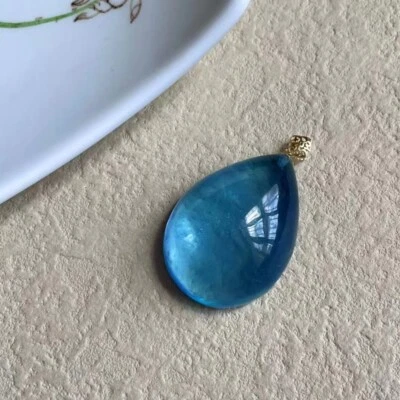 Natural Aquamarine Gemstone Blue Crystal 18K Fashion Pendant 30x22x12mm AAAAA - Image 1 of 4