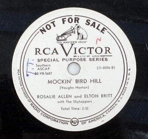 Elton Britt Rosalie Allen Mocking Bird Hill RCA Victor 10" 78 RPM 1950 Country - Imagen 1 de 6