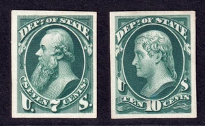US Scott O61P4/O62P4, 1873 Offical 'Dept. of State' dark green, PROOFS - Picture 1 of 1