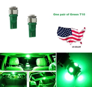 192 194 168 Xenon Brand New 2 Pcs Green T10 5-SMD Wedge 5050 LED Light Bulbs - Imagen 1 de 3