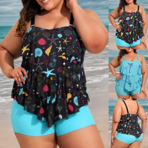Plus Size Womens Ruffle Tankini Shorts Set Swimming Costume Swimsuit Swim Dress - Picture 1 of 16