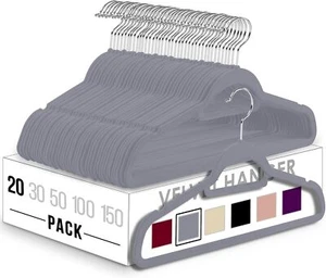 Utopia Home Velvet Hangers 50 Pack Grey Hangers &360 Degree Rotatable Hook Grey - Picture 1 of 9