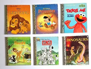 Lot 6 Little Golden Books Mix Elmo Pinocchio Bambi Lion Kong 101 Dalmatians 90s - Imagen 1 de 8
