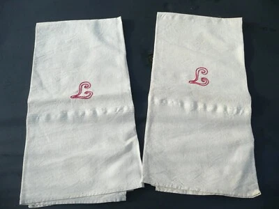 2 torchons ancien en métis avec liteau initiale L - Photo 1/4