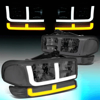 Para GMC Sierra Yukon 1999-2007 LED DRL intermitente faros parachoques lámparas ahumadas Foto 1 de 4