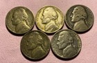 New ListingLot of 5 Silver Jefferson War Nickels P Mint - 1942P, 1943P, 1944P, 1945P, 1945P