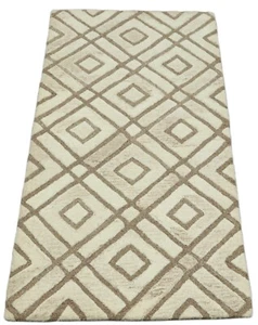 Carpet 100% Wool 70x140 cm Handmade Beige Coffee Color Hand Tufted T1028 - Picture 1 of 5