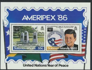 Hoja Souv John F Kennedy Honrado en la Isla Salomón #569 UN AÑO DE LA PAZ Como Nueva - Imagen 1 de 1