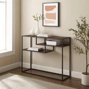 Welwick Designs Console Table 32.25"x13"x42" Walnut/Black Metal w/2-Shelves - Picture 1 of 5