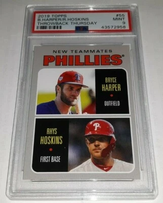 2019 Topps Throwback Thursday #55 TBT Bryce Harper Rhys Hoskins PSA 9 Mint  - Image 1 of 2