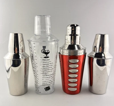 Lote de 4 cocteleras esfera roja una receta, 2 inoxidables, 1 vajilla de plástico Foto 1 de 4