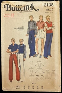 Teilschnitt Gr. 38 Herren Hemd Weste Hose Butterick 3135 Muster gerades Bein Bündchen - Bild 1 von 2