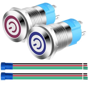 2pcs 0.47"/12mm Stainless Steel Self-locking Latching Push Button Switch 12V-24V - Picture 1 of 6